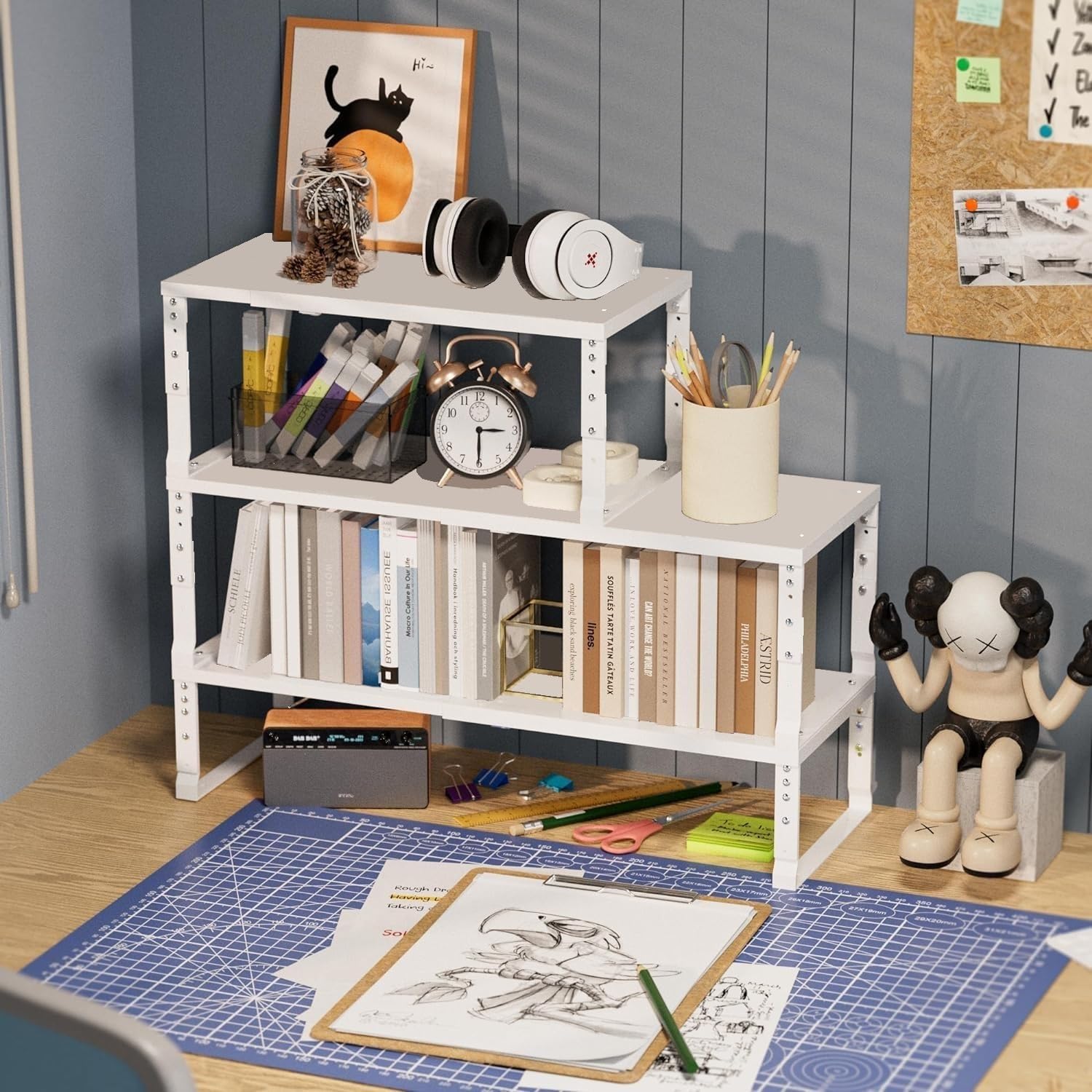 Wobmmi Expandable Spice Rack Organizion for Kitchen Cabinet, Seasoning,Bathroom Organizer Display Shelf, Stackable Multi-Purpose Shelves.Easy-to-Install（3Packs/White,Medium