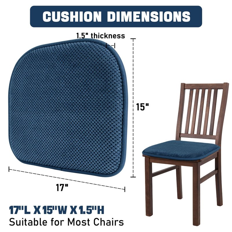 PRONOUS Blue Memory Foam Chair Pads, 6 Pack D-Shaped Seat Cushions for Dining Office Chairs, 17" x 15", Nonslip