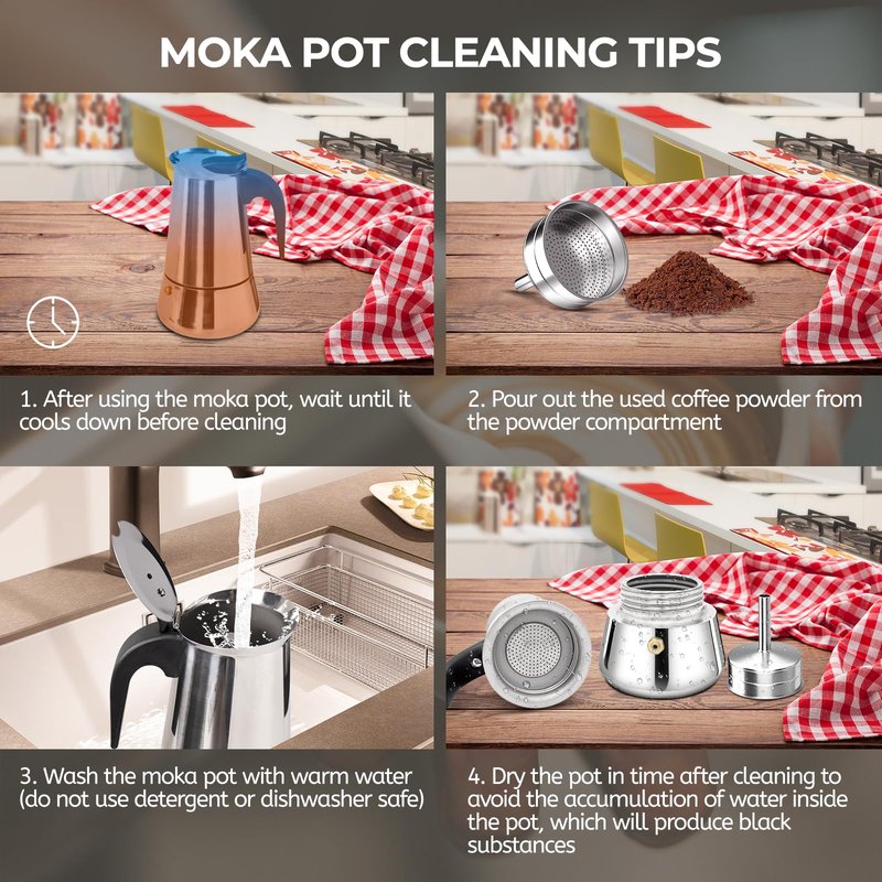 Mogrecha 6 Cup 300ml Moka Pot Stainless Steel Espresso Coffee Maker Stovetop Coffeemaker Italian Classic Style Brewing Greca Cafe Mocha Machine for Cafeteras Lover Camping Travel and Home Use 10oz