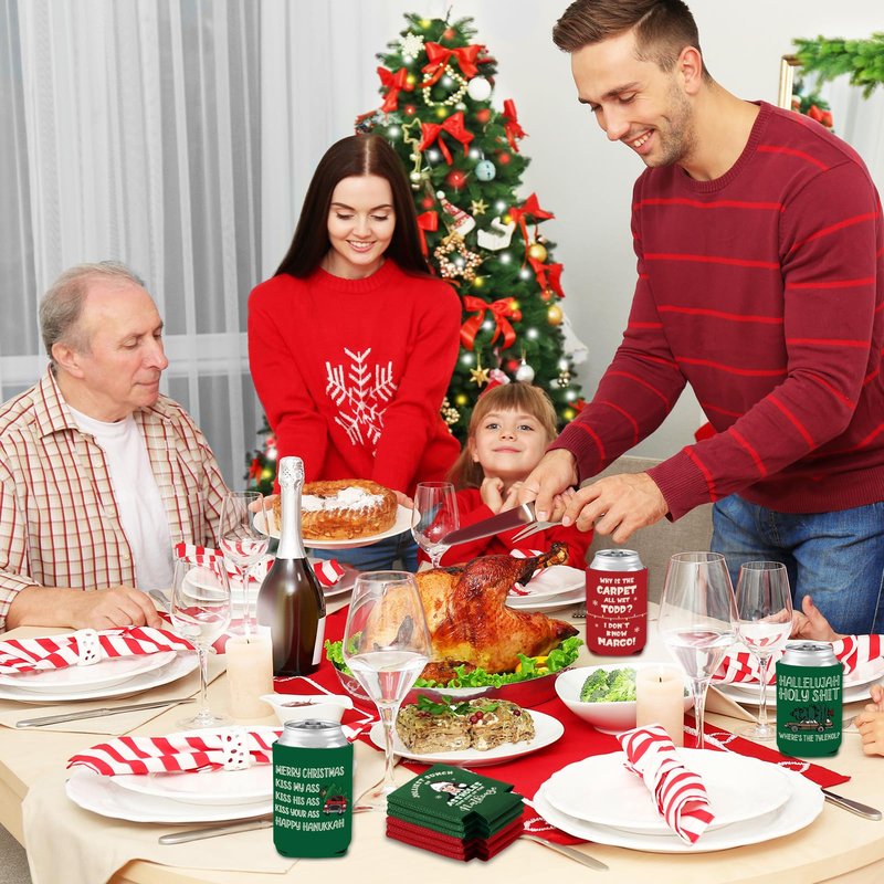Christmas Vacation Decorations, 8 Pcs Funny Holiday Can Cooler Sleeves, 12 oz Reusable Can Covers for Beer Beverage Drinks, Griswold Family Christmas Vacation Merch Gifts, Xmas Party Decor Supplies