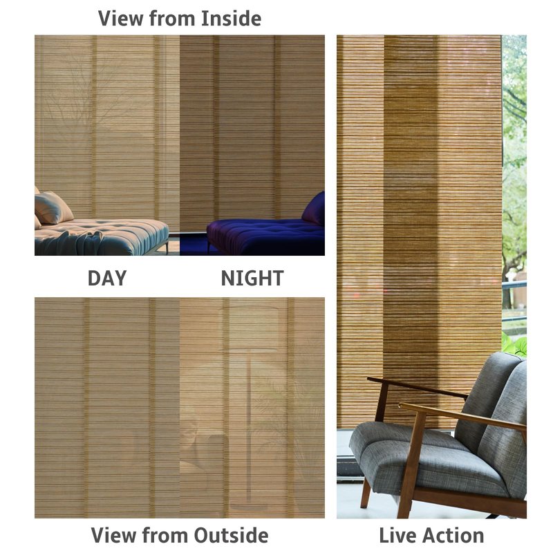 PieceNat Replacement Fabric Panels for Sliding Glass Door (4-Pack, 23"x96"), Fabric Only, Natural Woven Blind Slats, Trimmable, Sheer, Track & Bottom Rail Not Included,Caramel Brown