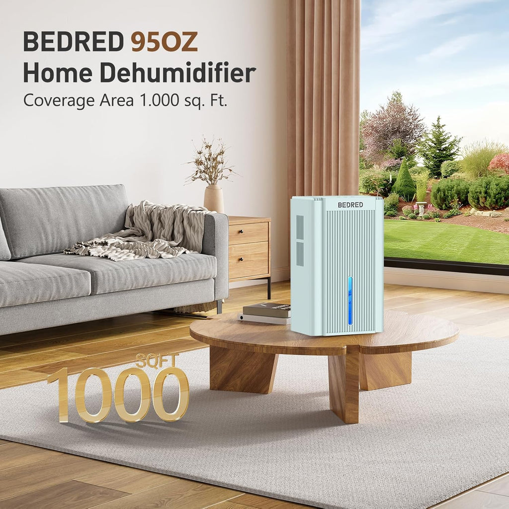 **Dehumidifier 95OZ - Quiet Home Unit for 1000 Sq.Ft with Auto Shut Off & 7 Color Ambient Light | Pale Turquoise**