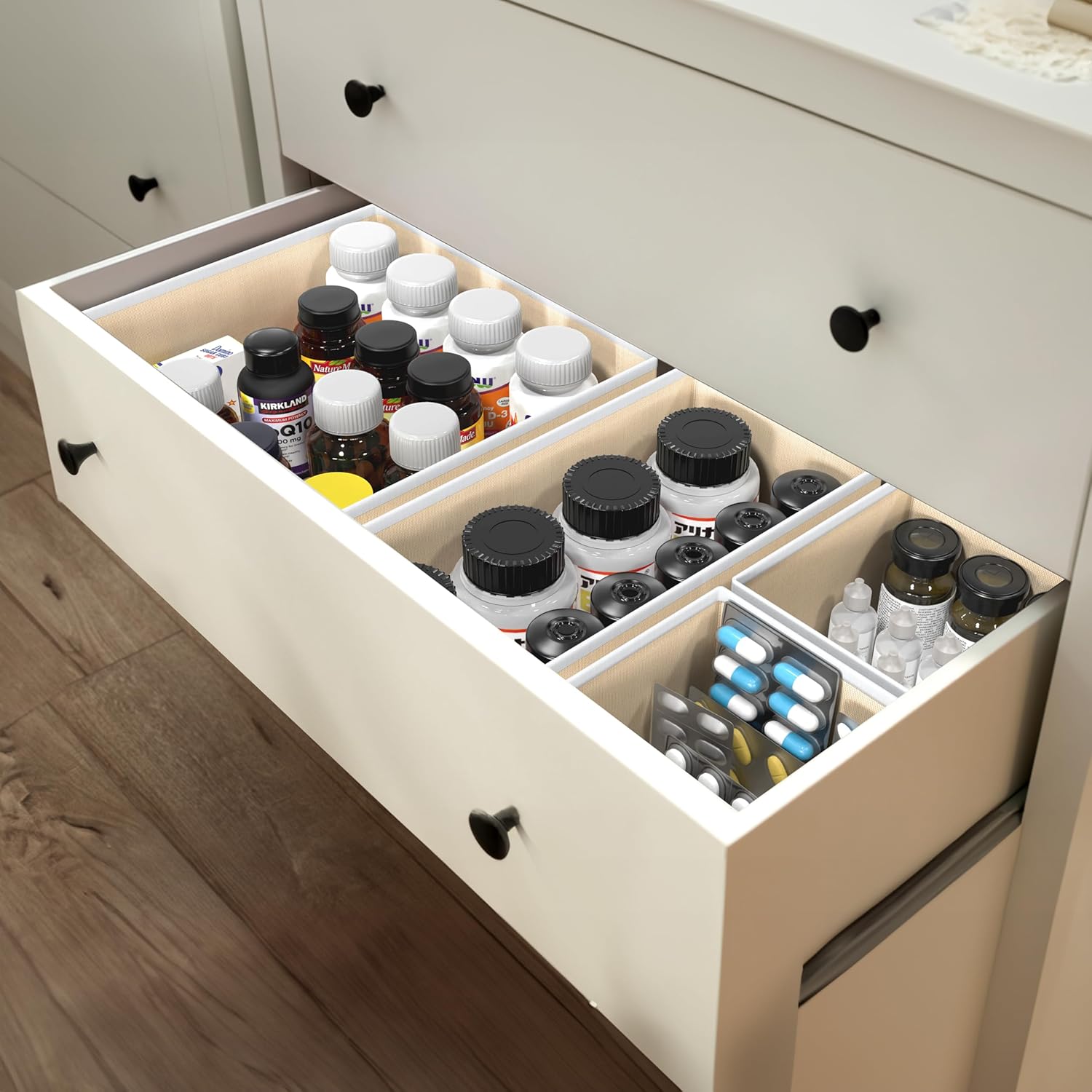 Simple Houseware Foldable Drawer Organizer Set - 12 Beige Fabric Storage Bins for Clothes & Accessories