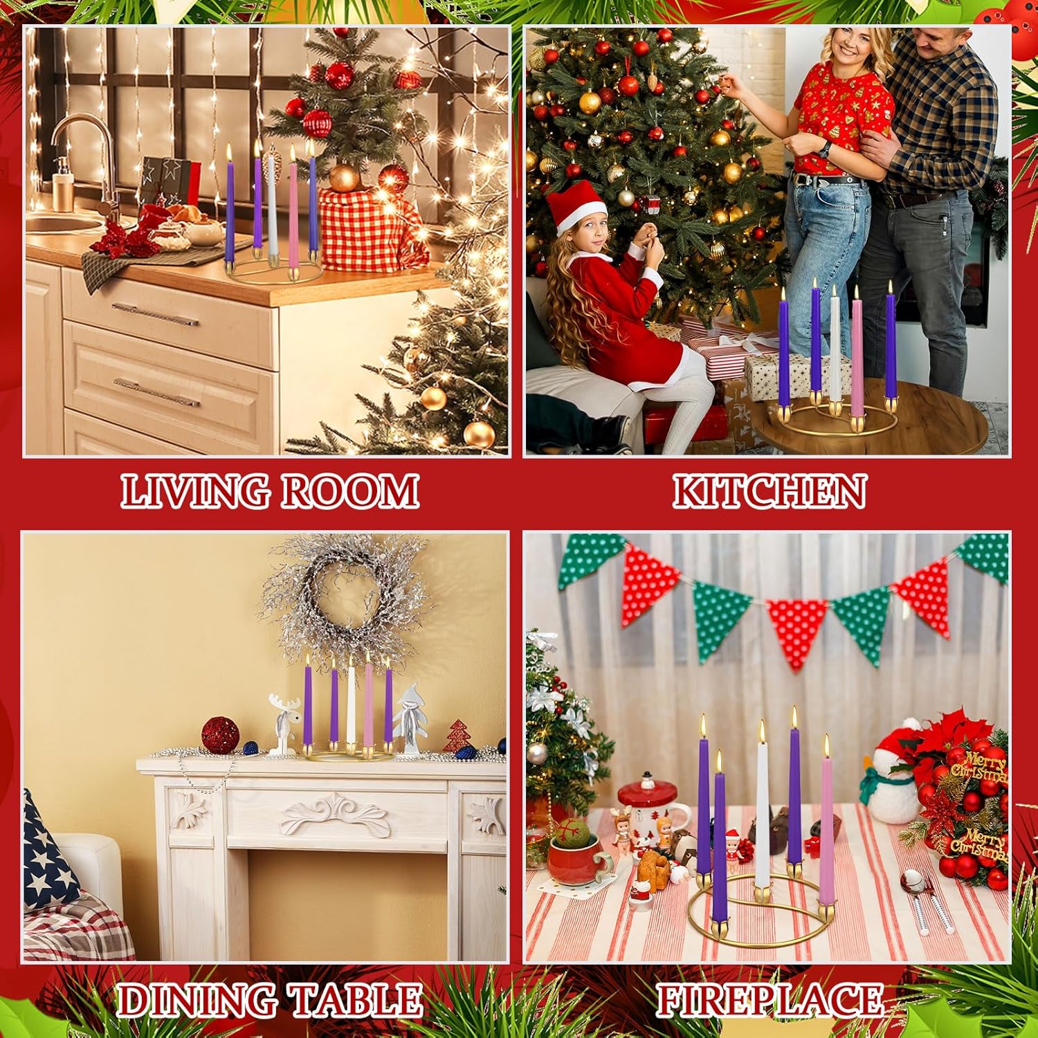 Sliner Christmas Flower Advent Wreath Ring - 5 Candle Holder Taper in Gold | Metal Table Decoration