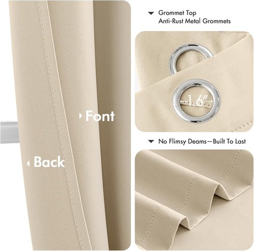 MIULEE Blackout Curtains - Cream Beige Thermal Insulated Drapes | 63-Inch Grommet Top, Noise Reducing