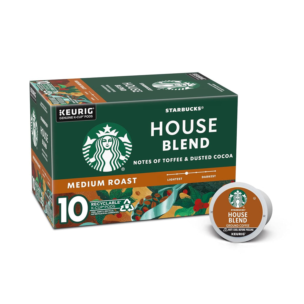 Starbucks K-Cup Coffee Pods - Medium Roast House Blend | 100% Arabica | 10 Pods Per Box