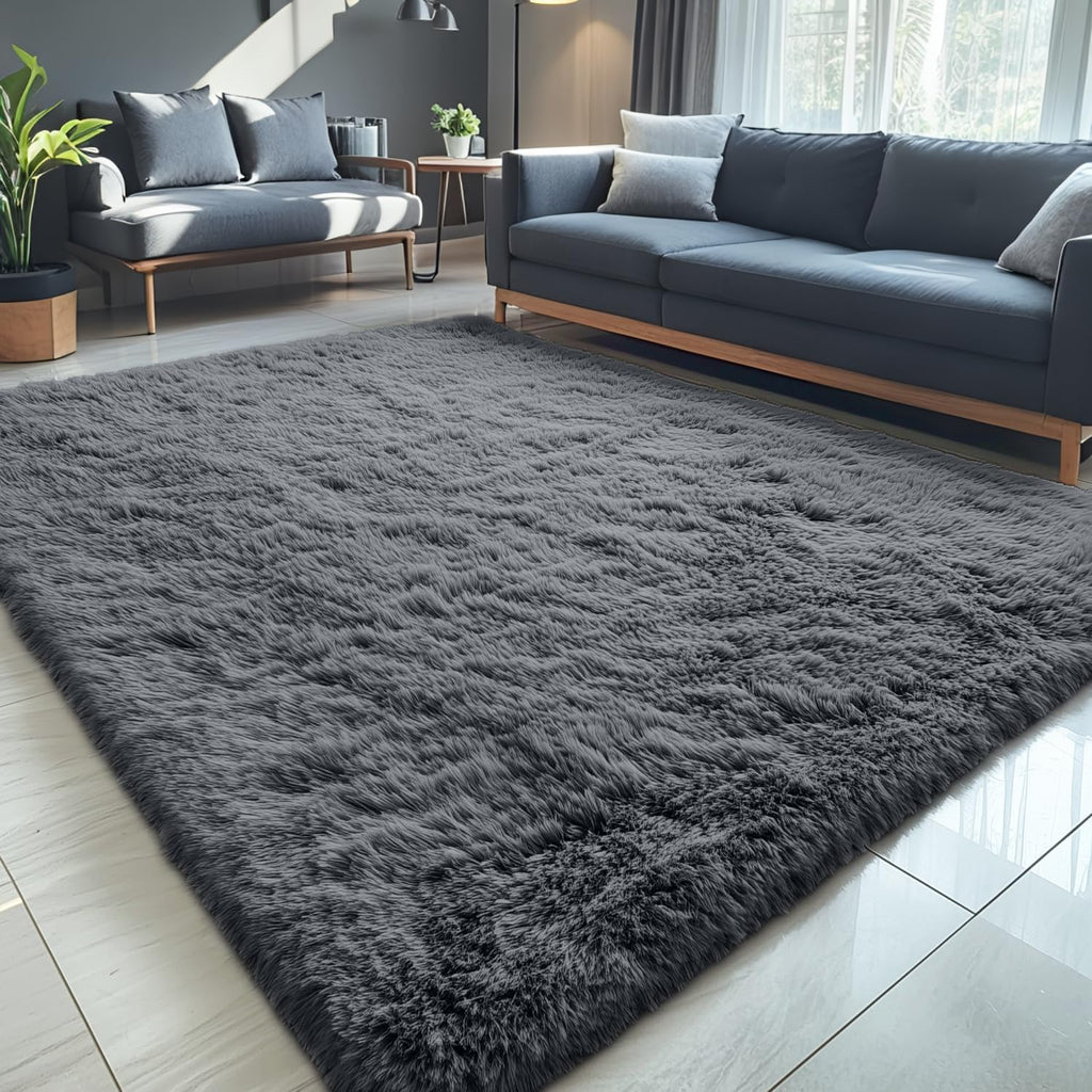 OLANLY Large Area Rug - Soft Fluffy Shaggy Carpet for Living Room & Bedroom | 5x8 Grey Indoor Decor