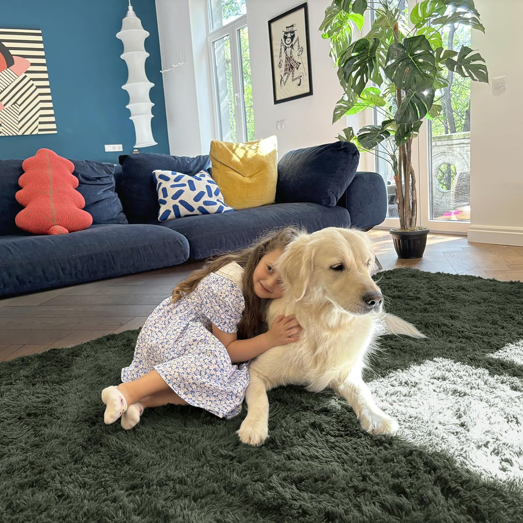OLANLY Runner Rugs - Soft Fluffy Machine Washable Shaggy Carpet for Hallway | Olive Green 2x4 ft