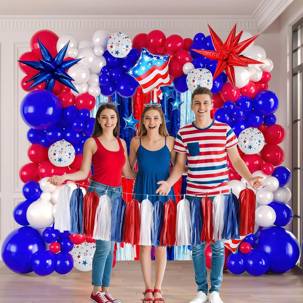 Patriotic Balloon Garland Arch Kit - Red, White & Blue Star Print & Flag Foil Balloons for 4th of July Decor
