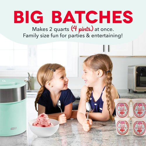 Dash Deluxe Gelato & Ice Cream Maker - One-Touch Churning for Homemade Desserts - 2 Quart, Aqua