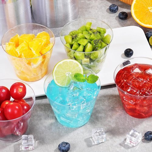 BYSNOW 100 Pack 9 oz Clear Plastic Cups, Plastic Wine Cups for Cocktail Party, Polystyrene Hard Cup with Higher Heat Resistance(9oz 100count)