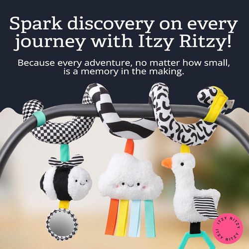 Itzy Ritzy Spiral Car Seat & Stroller Activity Toy - Engaging Hanging Toys with Mirror & Ribbons for Infants
