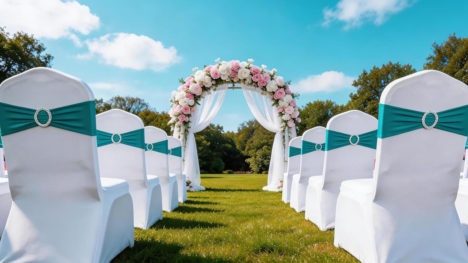 Skiennix 50 Pack Dark Turquoise Chair Sashes - Elegant Teal Bows with Buckles for Weddings & Events