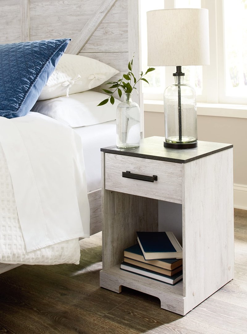 Signature Design by Ashley Shawburn 1 Drawer Night Stand Nightstand, 22.09" Tall, Whitewash & Gray