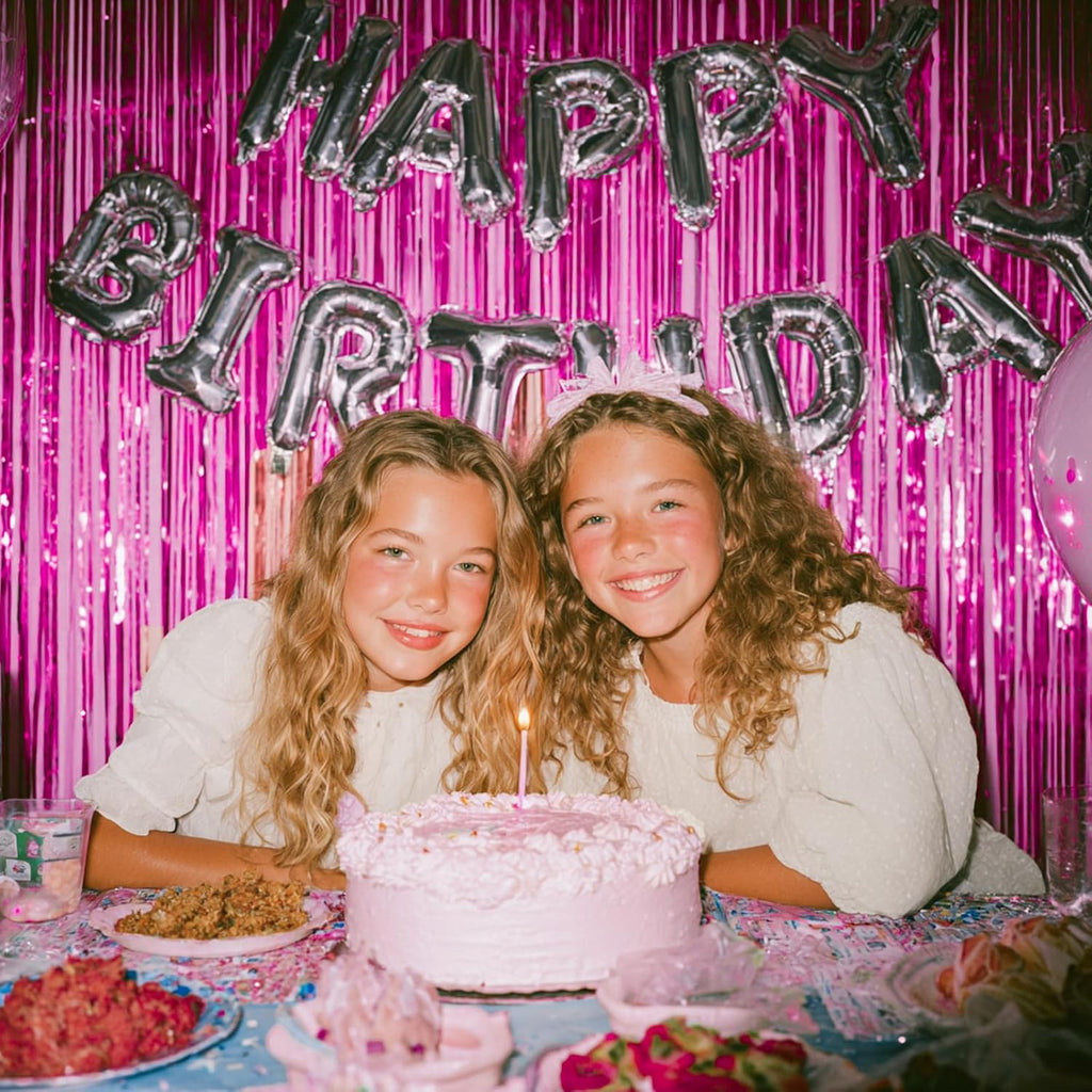 PartyWoo Hot Pink Foil Fringe Curtain - 3pcs 8.2ft Magenta Tinsel Backdrop for Birthday & Bachelorette Parties