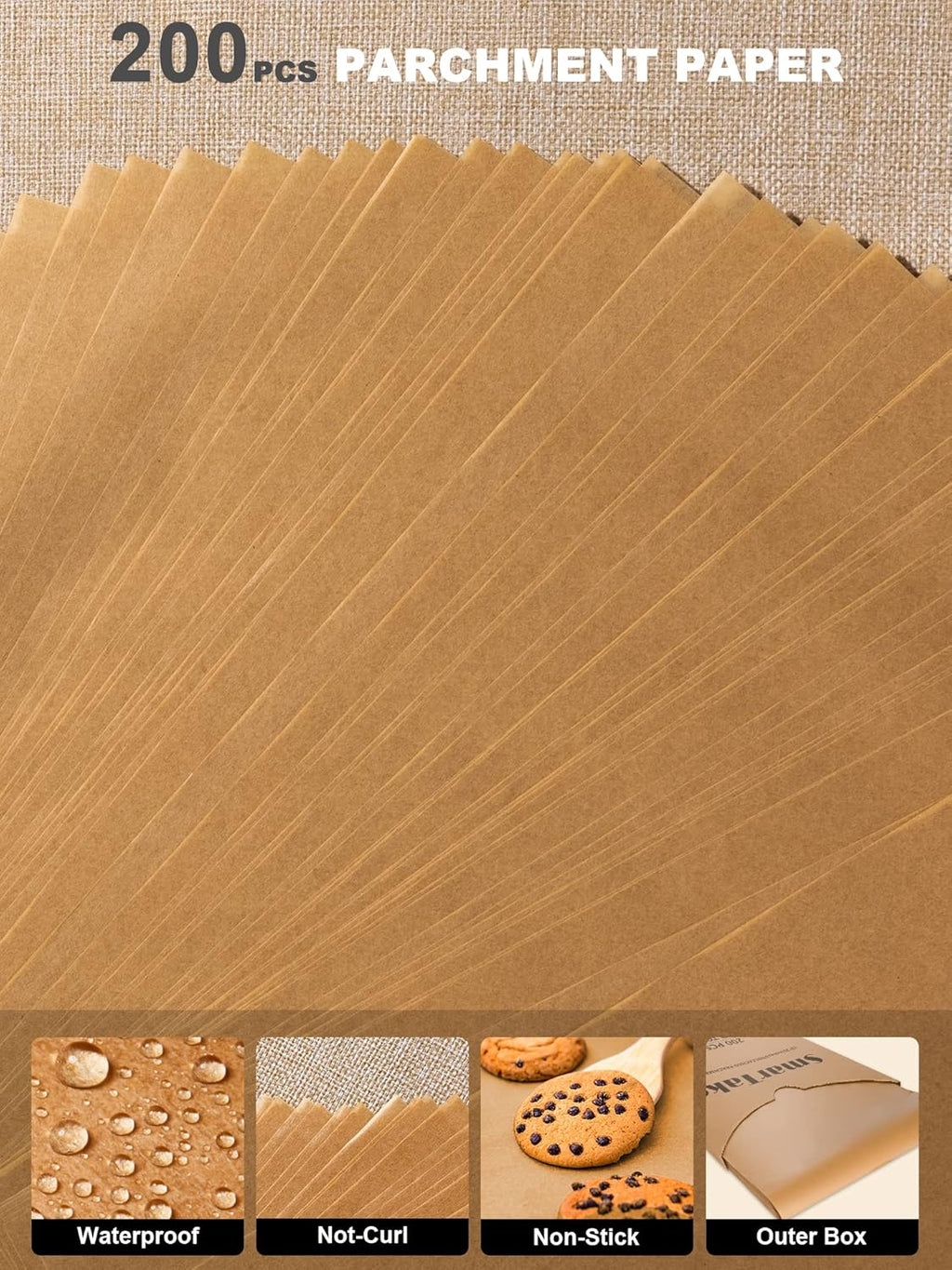 SMARTAKE Non-Stick Parchment Paper Baking Sheets - 200 Precut Sheets, 12x16 Inches for Baking & Grilling