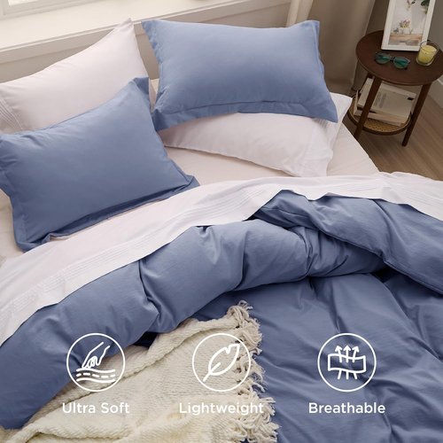 Bedsure Duvet Cover Set - Slate Blue Full Size, 3 Pieces of Extra Soft Cotton-Like Polyester, Includes 1 Zippered Duvet Cover 80x90 Inches & 2 Pillow Shams