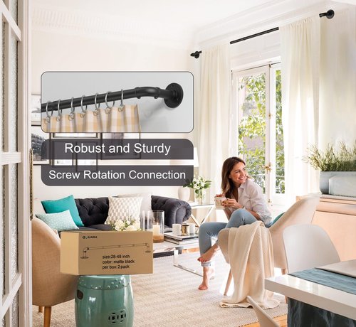 Qouara Curtain Rods for Windows 66 to 120, Black Adjustable Curtain Rods 2 Pack, Wrap Around Blackout Curtains Rod, Heavy Duty Industrial Curtains Rod, 1 Inch Indoor/Outdoor Drapery Pole 66-120"