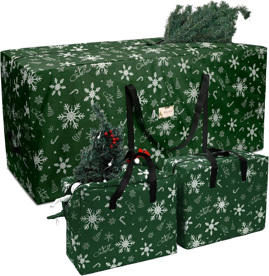Richie Christmas Tree Storage Bag - Durable 600D Oxford, Fits Up to 7.5 ft Trees | 3pc Set, Green