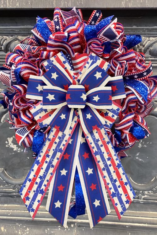 Large Patriotic Wreath Bow - American Flag Burlap Design | Perfect for 4th of July & Labor Day Decor