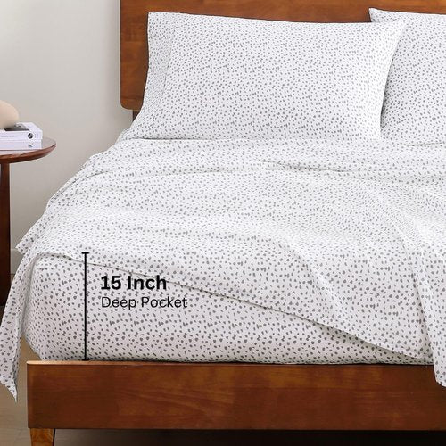 LANE LINEN 100% Organic Cotton Full Size Sheet Set - Soft Percale Bedding with 15" Deep Pockets | Haze Grey