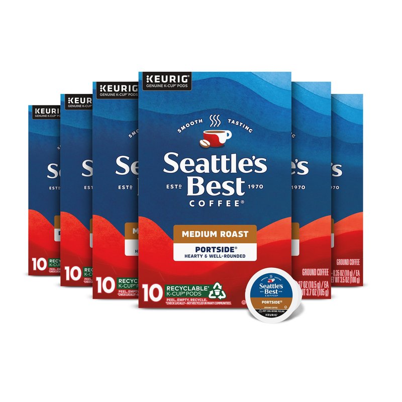 Seattle’s Best Coffee, Medium Roast K-Cup Coffee Pods, Portside, 100% Arabica, 6 Boxes (60 Pods Total)