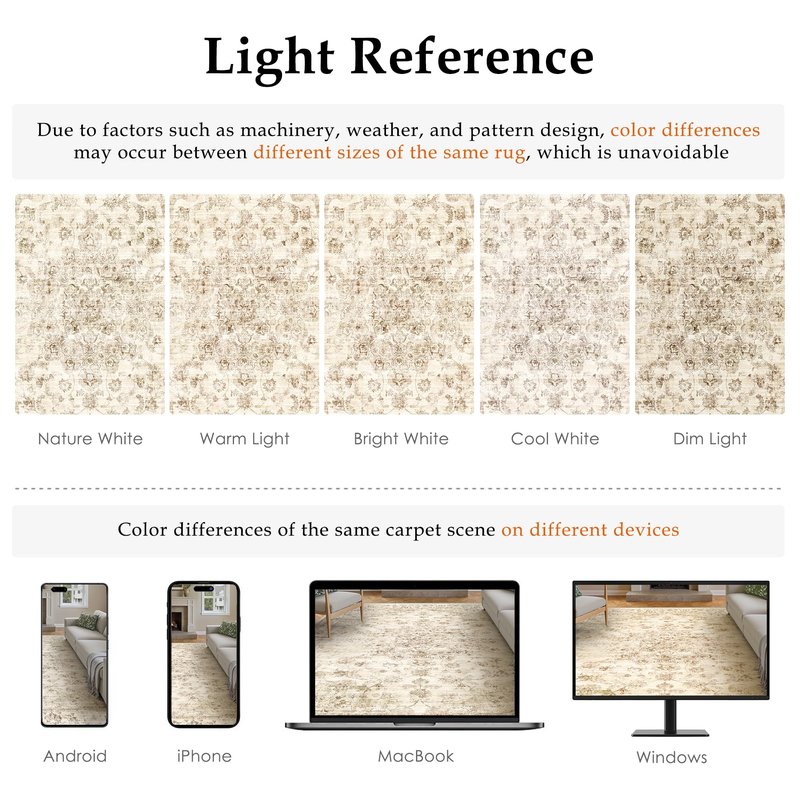 WondRg 5x7 Washable Neutral Area Rug Beige Vintage Living Room Bedroom Carpet Non-Slip Soft Low Pile Farmhouse Indoor Throw Rug for Dining Room Entryway Office