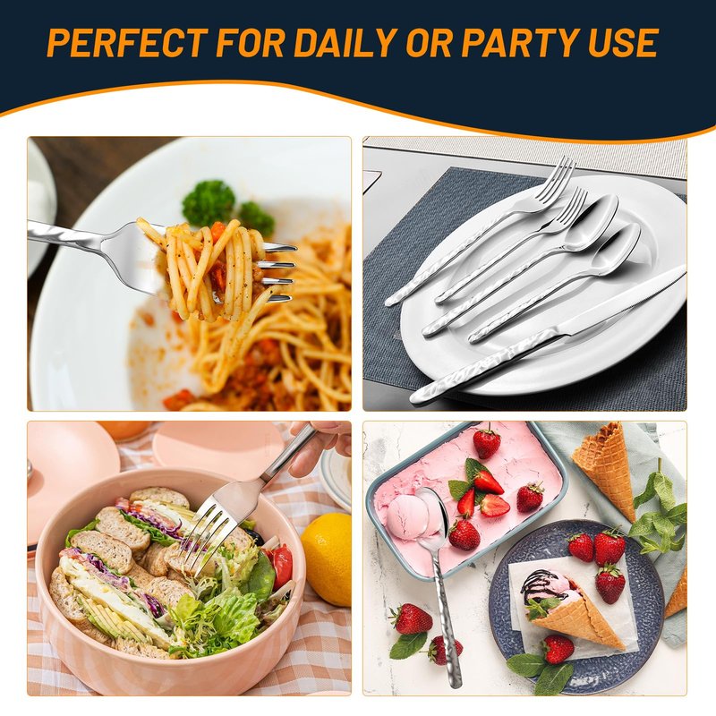 NICE KITCHEN 60 Piece Silverware Set for 12, Food-Grade Stainless Steel Utensils Set,Wave Style Design & Mirror Polished - Dishwasher Safe