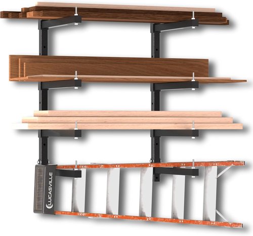 Heavy-Duty Lumber Storage Rack by [Brand Name] - Wall-Mount Folding Wood Organizer | 4-Level, Black, 4-Pack