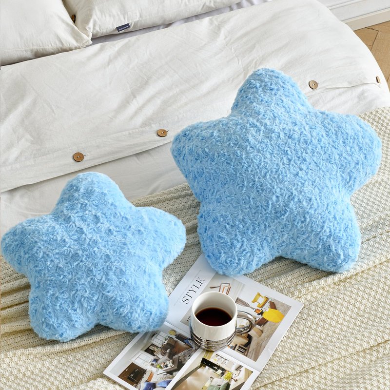 ZCNYCLAM Star Pillow, 14.9" Star Shaped Plush Pillow for Couch Bed Sofa, Cute Decorative Throw Pillows with Soft Faux Fur Room Decor for Bedroom Living Room (Blue)