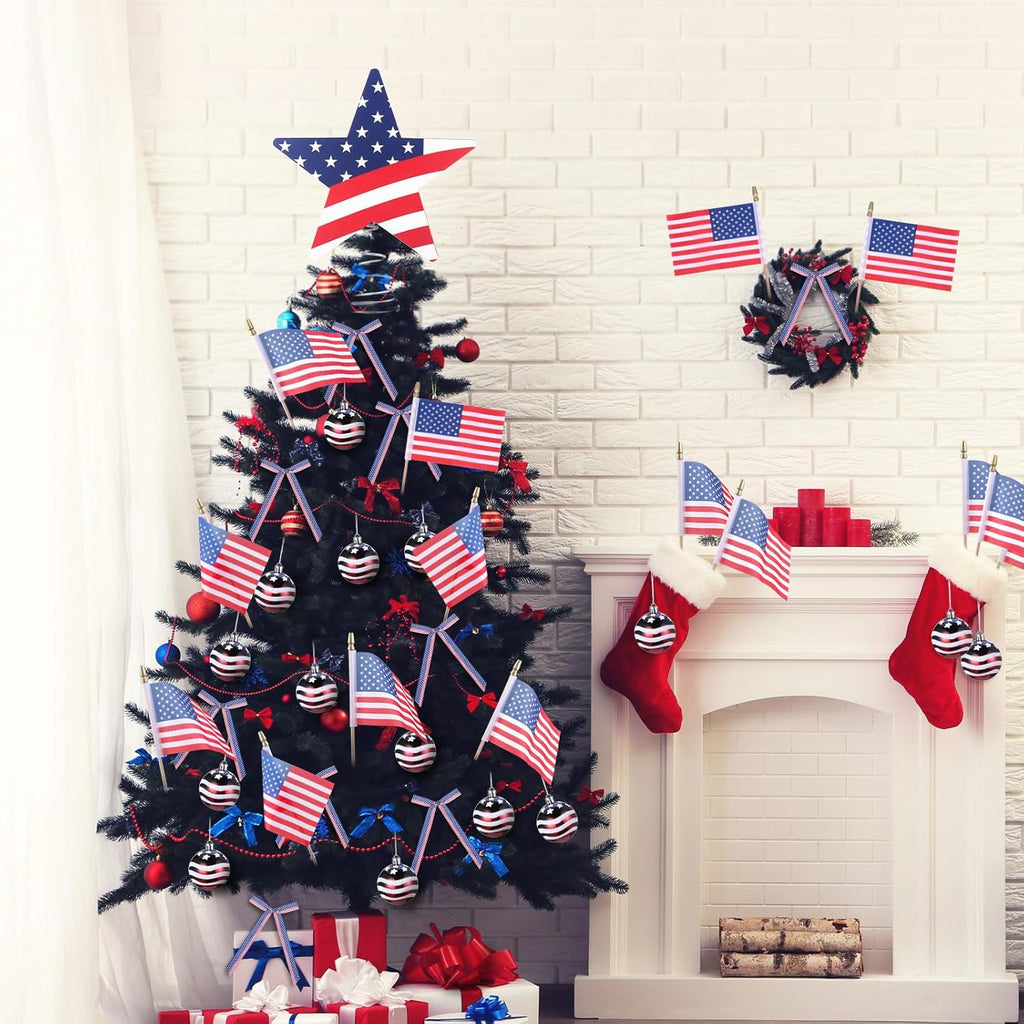 Seematn 73 Pcs Patriotic Ornaments - 4th of July Tree Decorations with Flag Stars & Bows