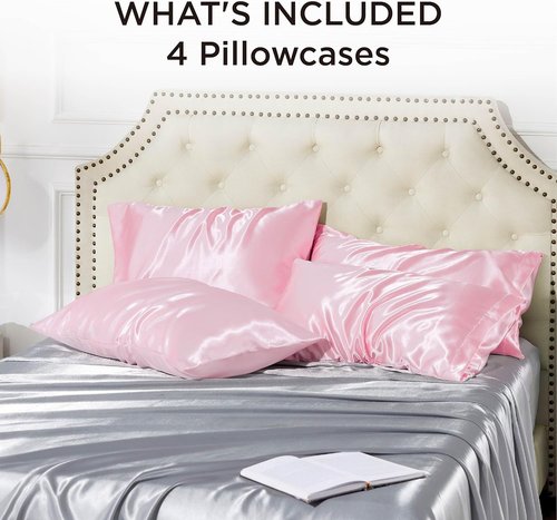 Bedsure King Size Satin Pillowcase Set - Silky Pink Pillow Covers for Hair & Skin, 20x36 Inches