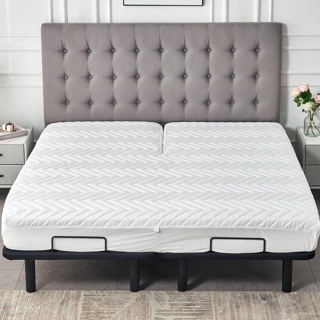 Kingnex Waterproof Quilted Split Top King Mattress Protector Pad for Adjustable Bed with Upper Flex Fitted Sheet Padded Mattress Cover 32-34 Split from Head