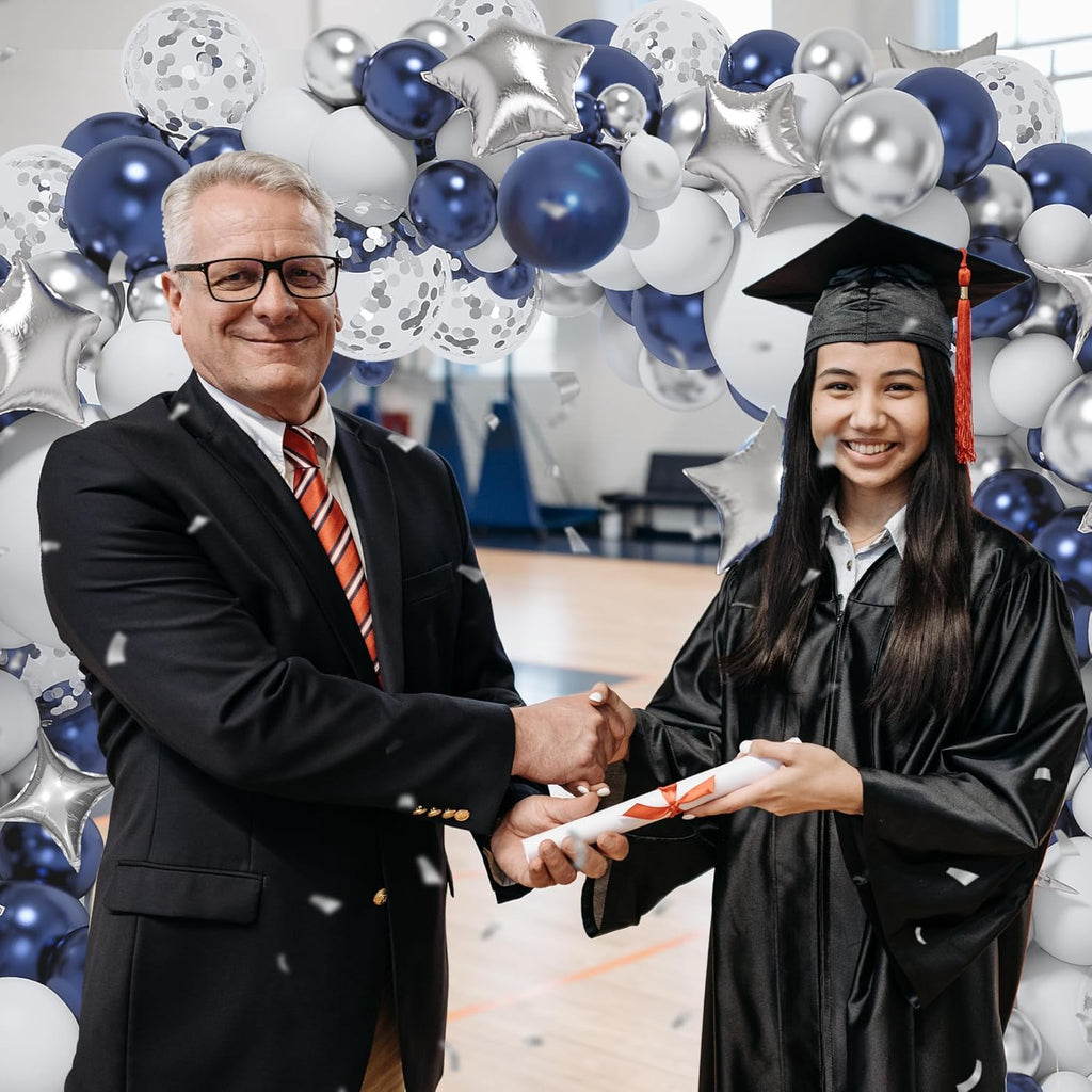 Skiennix 151-Piece Navy Blue & Silver Balloon Garland Arch Kit - Perfect for Graduation, Prom, Weddings & Parties