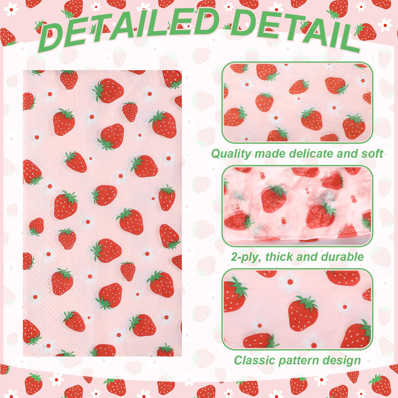 Janlaugh 100 Pcs Strawberry Paper Napkins Set Disposable Summer Fruit Paper Napkins Pink for Berry Sweet Strawberry Decoration Catering Event Birthday Summer Party Supplies