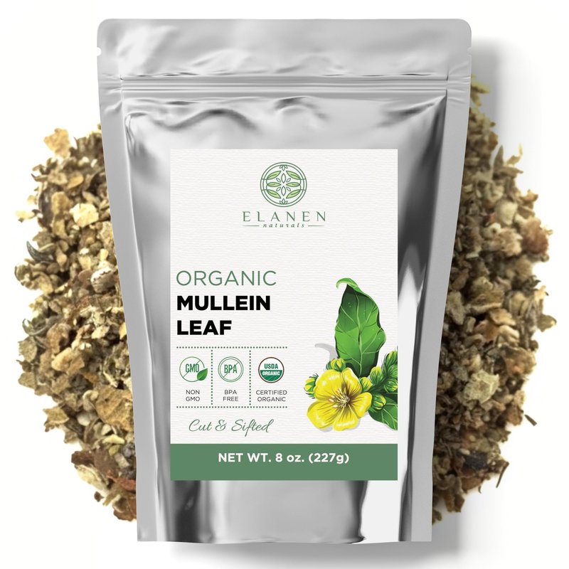 Elanen Naturals Organic Mullein Leaf 8 oz. (227g), USDA Certified Organic Mullein Leaf Tea, Mullen Leaves, Mullin Leaf Herb, Mullien Tea, Cut & Sifted