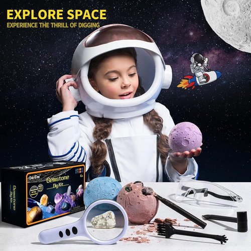 GobiDex Gemstones Dig Kit - Excavate 15 Real Gems | STEM Solar System Science Kit for Kids 6+
