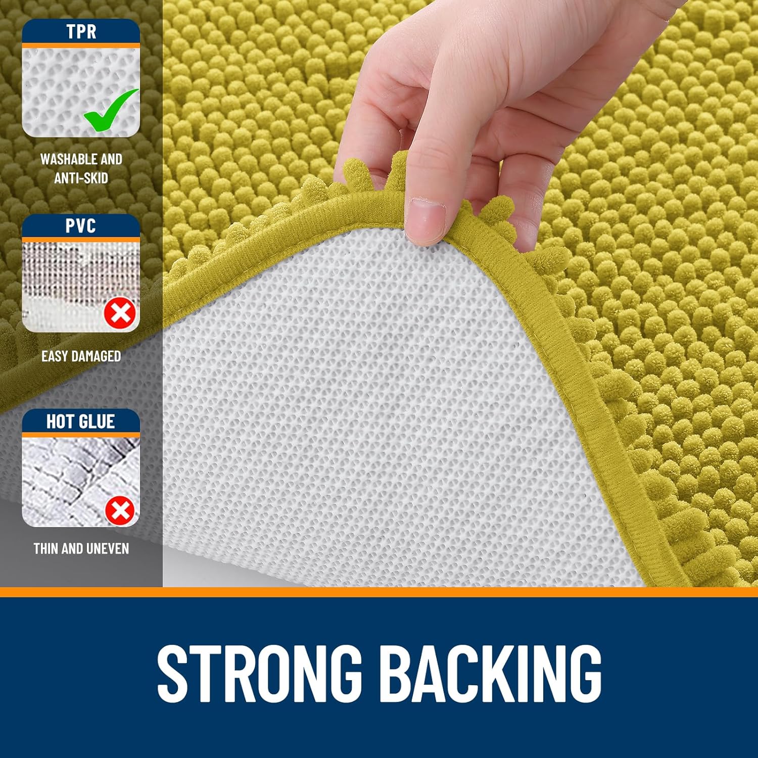 OLANLY Bathroom Rugs - Extra Soft Chenille Bath Mats with Rubber Backing | 30x20, Quick Dry, Deep Mustard
