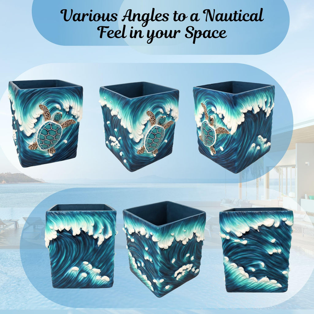 BestGiftEver Sea Turtle Wave Accent Trash Bin - Nautical and Ocean - Inspired Wastebasket - Ideal for Sea and Marine Life Lovers