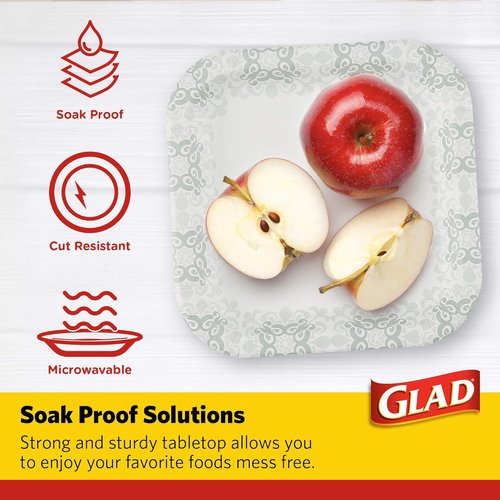 Glad Heavy Duty Paper Plates - Soak Proof & Cut Proof for Parties | 7 Inch, Grey Victorian Pattern, 50 Count