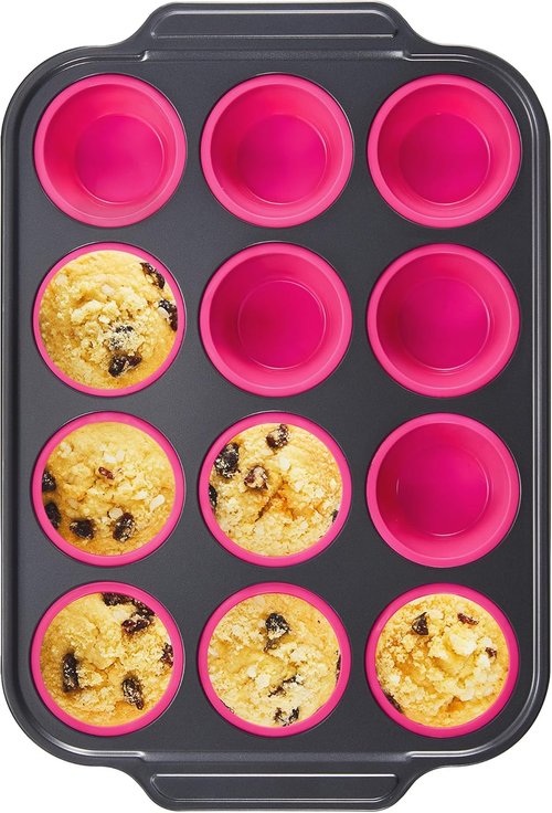BRONYPRO Silicone Muffin Pans - Nonstick Egg Bite Molds & Cupcake Tins | 12 Regular Size, Rose Pink