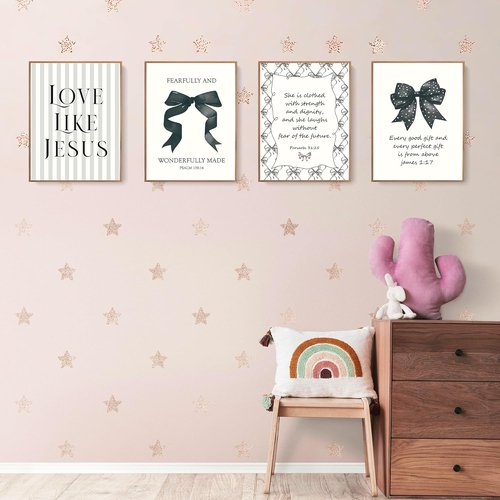 LARTSFRO Coquette Black Bow Wall Art - Inspirational Christian Decor for Teen Girls | 12x16 Inch Set of 4 Unframed