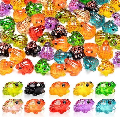 Exasinine Luminous Mini Resin Frog Figurines - 50 Pcs in 10 Vibrant Colors for Fairy Gardens & Aquariums