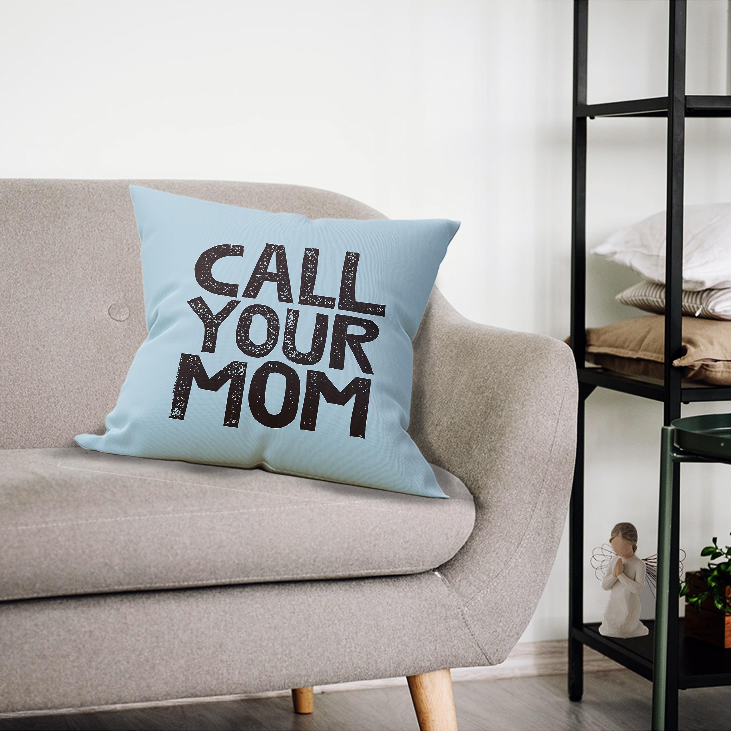 Mancheng-zi Call Your Mom Funny Throw Pillow Case, for Daughter, Son Gifts, Dorm Room Accessories Graduation Party, 18 x 18 Inch Decorative Cotton Linen Cushion Cover for Sofa Couch Bed (18x18, Blue)