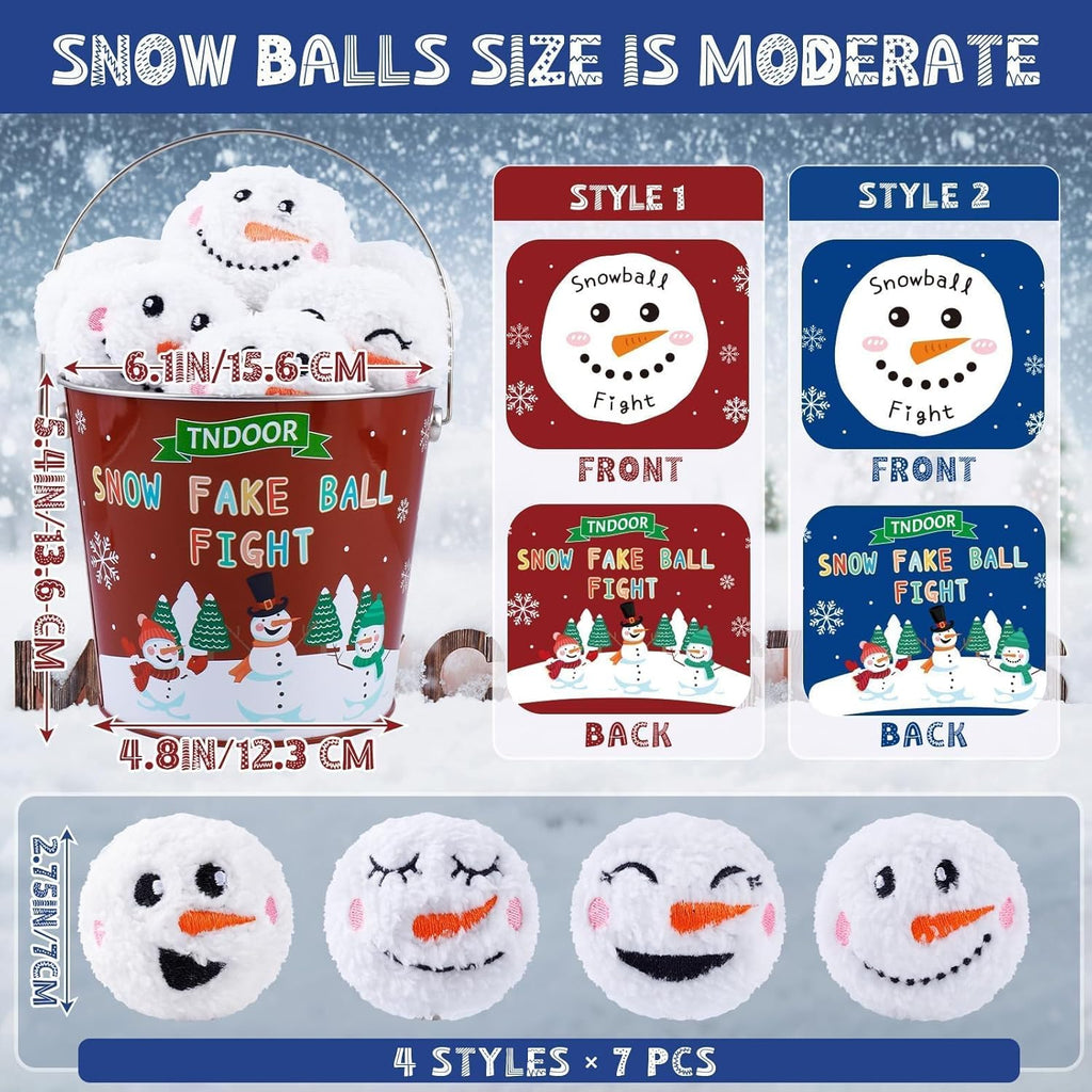 Snow Fake Balls - 2.8 Inch Smiling Snowman Face Snowballs for Indoor/Outdoor Winter Fun | Dark Red & Blue