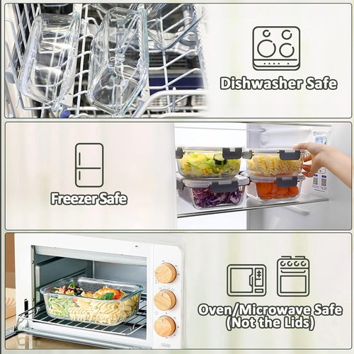 MCIRCO Glass Meal Prep Containers - 5-Pack 36 Oz Airtight Lunch Containers with Snap Locking Lids | Microwave, Oven, Freezer Safe