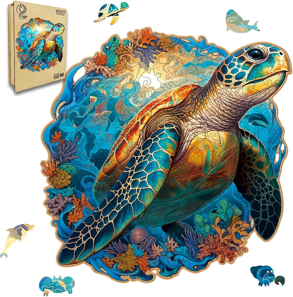 Skiennix Coral Sea Turtle Jigsaw Puzzle - 200 Piece Fun Family Game | Unique 11 x 11 Inch Design