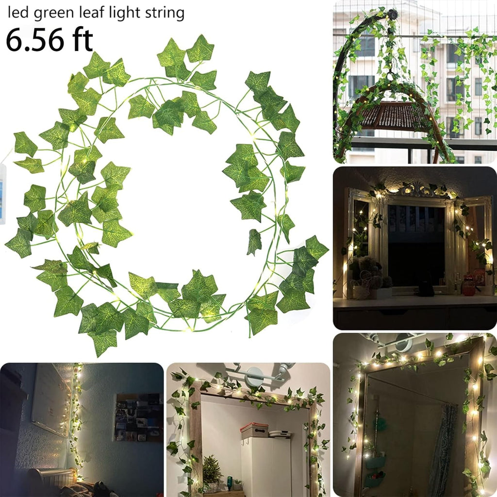 Skiennix Fairy Lights Vine - 2 Pack 40 LEDs Green Ivy String Lights | Battery Operated Decorative Garland for Bedroom & Dorm Wall Decor