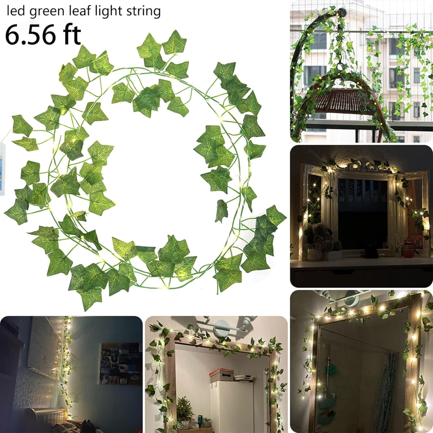 Skiennix Fairy Lights Vine - 2 Pack 40 LEDs Green Ivy String Lights | Battery Operated Decorative Garland for Bedroom & Dorm Wall Decor