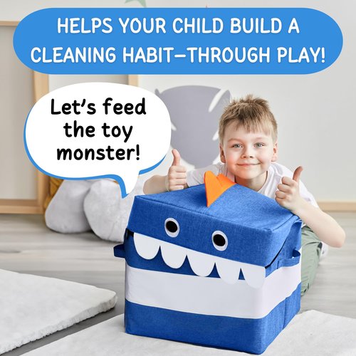 STARSIKO XXL Toy Storage Organizer with Play Mat – Dinosaur & Monster Storage Bag/Box for Kids, Boys, Nursery, Playroom – Toy Chest Basket for Building Bricks & Blocks 15x15x15